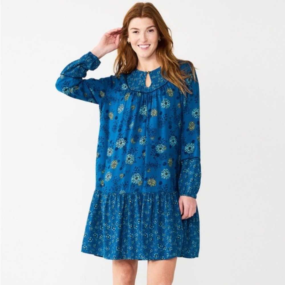Sonoma Blue Floral Long Sleeve Dress Size 0X